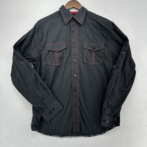 Y2K Attitude Gold “Fearless” Button Up Shirt Men’s L Biker Moto Edgy Retro - Picture 3 of 7