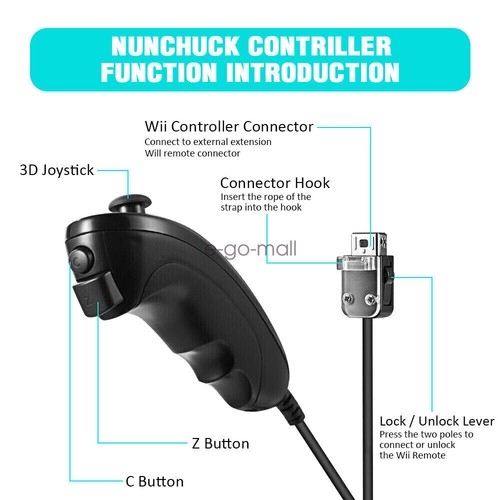 2 Pack Wii Nunchuck of Black Nintendo nunchucks for Nintendo Wii or Wii U Remote - Picture 28 of 52