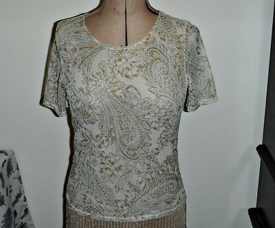 RIVER ISLAND MICRO NET STRETCH KURZARM OBERTEIL HELL PAISLEY MUSTER CREME 12