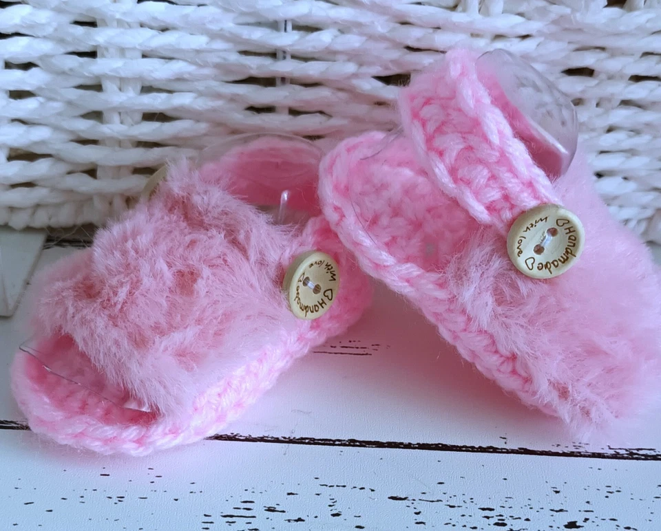 BEBÉS NIÑAS CROCHET HECHO A MANO PIEL ROSA BLANCO SANDALIAS ZAPATOS ROPA CALCETINES ROSA Foto 4 de 4