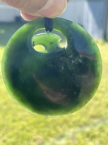 Nephrite Greenstone Pounamu Des HETHERINGTON's 'Stylised Bird DISC' JADE PENDANT - Picture 13 of 15