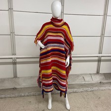 Chloe Fringed Striped Cashmere-blend Turtleneck Poncho Women's Size S