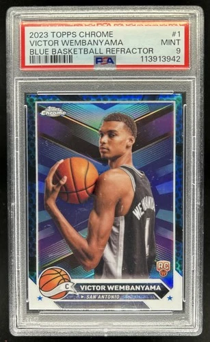 2023-24 Topps Chrome Victor Wembanyama RC Blue Basketball Refractor #1 PSA 9