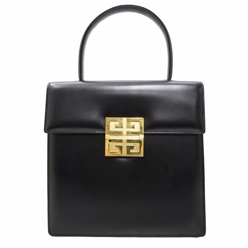 GIVENCHY Vintage Black Cow Leather Logo Hardware Top Handle Bag Auth