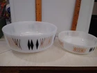 3 each Vintage Federal Glass Atomic Harlequin Milk Glass mixing bowl