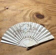 Vintage Wooden  Canvas Hand Fan Fold Up 1920-1930s Woman - Antique - RARE