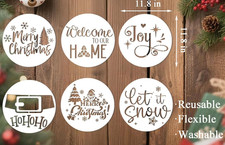 6pc Large 12" Round Painting Stencils for Crafts Wood Ornaments Merry Christmas