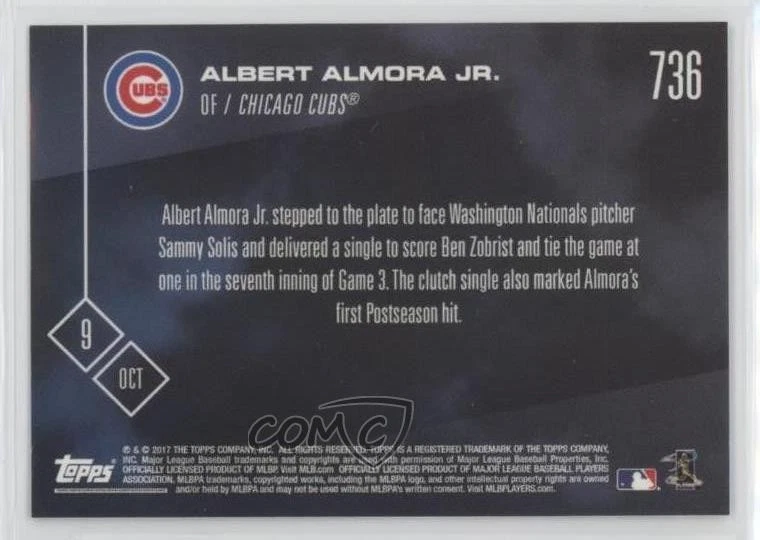 2017 Topps Now Topps Online Exclusive NLDS /463 Albert Almora Jr #736 - Image 2 of 2