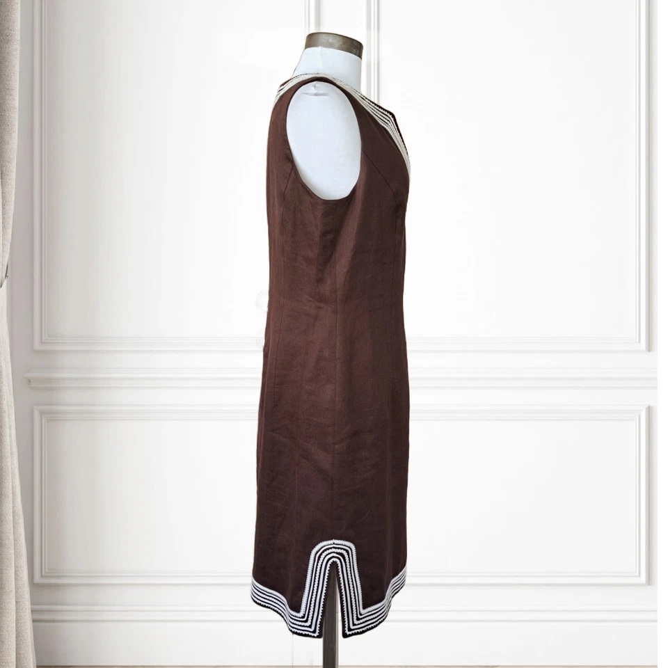 Vestido Vaina Túnica ESCADA Marrón 100% Lino Sin Mangas Talla 40/10 Mediano Resort Foto 3 de 4