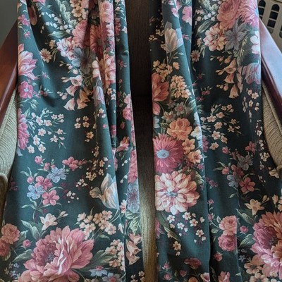 Vintage Croscill Floral Drapery Panels Pair 40x84 Green Blue Rose Pink 2 Panels