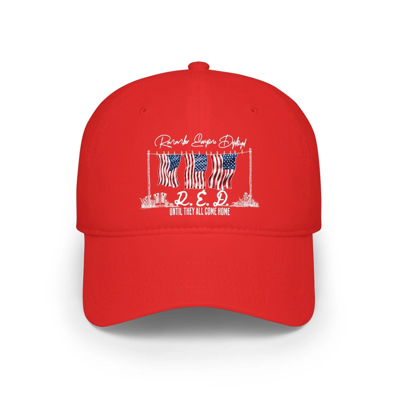 RED Remember Everyone Deployed USA Patriotic Military USA Flags Tribute Low