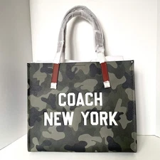 Coach Relay Tote CY808 Camo Print Pebbled Leather Carryall Coach Graphic Large