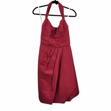 Vtg 80s Satin Halter Pleated Balloon Hem Mini Dress Sz XXS Hot Pink HOCO Party
