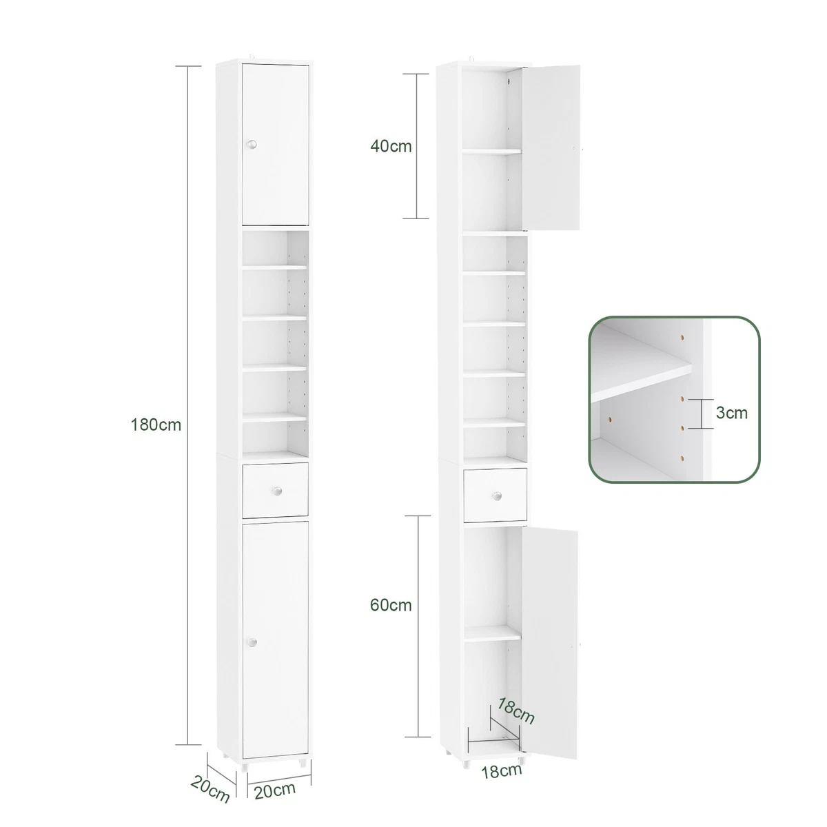 SoBuy armario de baño estrecho armario alto ahorro de espacio blanco BZR34-II-W