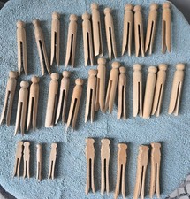 34pcs Vintage Wood Clothes Pins Round Square Head Push Pins