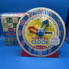 Melissa  Doug Wooden ABC/123 Blocks w/Storage Bag  Turn  Tell Wood Clock NEW