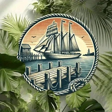 Vintage Sailboat Nautical Harbor Tall Ships Coastal Decor