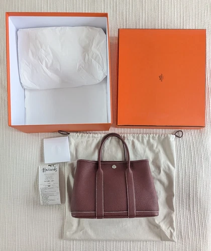 Authentic Hermes Garden Party 30 Bag Negonda Leather Rouge H SHW Used - Picture 1 of 24