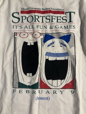 Vtg 1991 Miami university Sportsfest L Made USA Single Stitch Silly Face Graphic