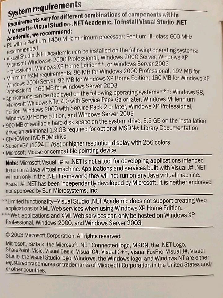 Microsoft Visual Studio Net Academic Version 2003 Brand New in Factory Retail Bx - Image 3 of 4