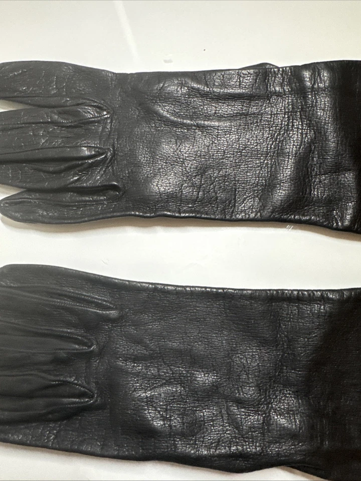 "Guantes forrados de gamuza 6 3/4 de cuero negro 11,5""" Foto 3 de 4