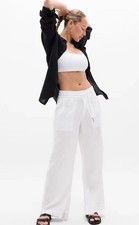 Athleta Retreat Linen High Rise Wide Leg Pant Cala Lili Sz 10 TALL NWOT