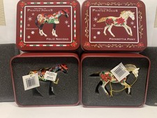 Trail of Painted Ponies POINSETTIA PONY Ornament  FELIZ NAVIDAD in orig tins