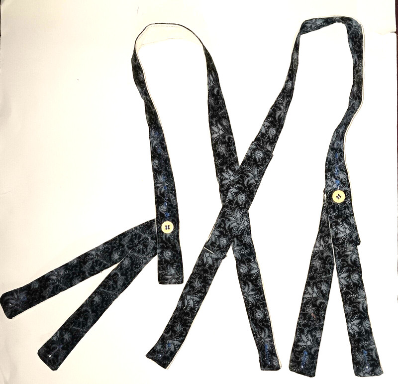 Civil War Suspender BLACK w/GRAY FLORAL Sewn on Period Hand Crank Sewing Machine