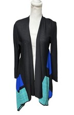 Exclusively Misook Open Front Cardigan Size S Duster Long Line Color block