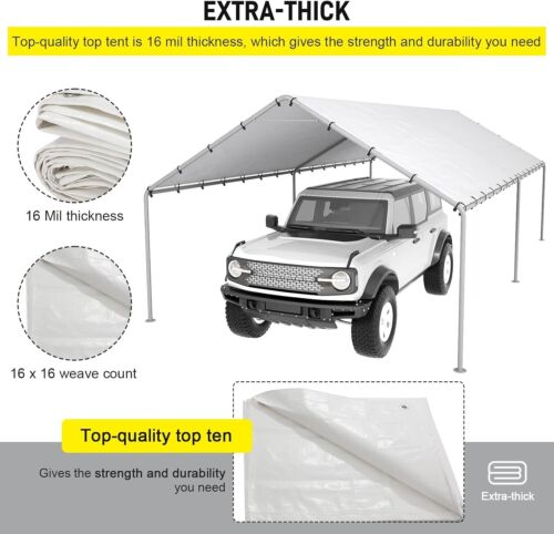 10 x 20 Ft Carport Replacement Canopy Cover Garage Top Tent Shelter Tarp with Fr - Picture 4 of 8