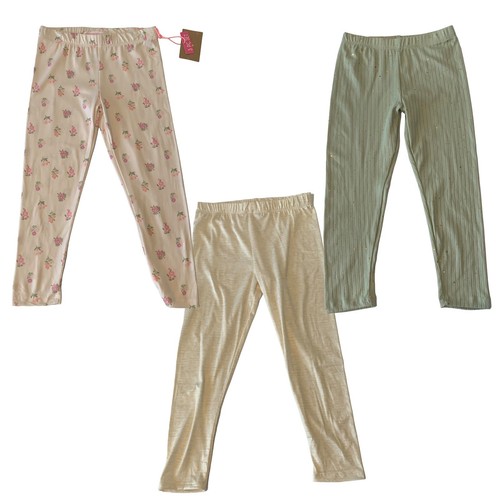 LOT DE 3 leggings Young Hearts FILLES avec cheveux scrunchie FLORAL/ÉTINCELANT/PLAINE taille 6