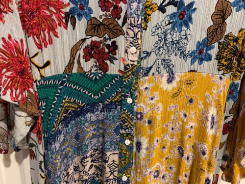Umgee patchwork button up dress, Sz M, floral maxi, flutter sleeves, boho ethnic - Picture 3 of 12