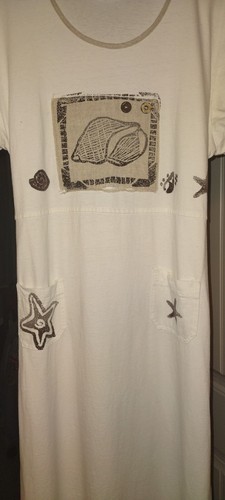 Nina Piccalino Maxi Dress WOMENS 2XL Appliqué Star Pockets Cotton Cream VTG - Picture 5 of 12