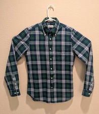 Gant Rugger Hugger Indigo Twill Flannel Shirt Mens Green Plaid LS Button Up - S