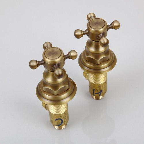 8" Shower Faucet Set Antique Brass Round Rainfall Spout Double Handles Mixer Tap - Bild 3 von 5