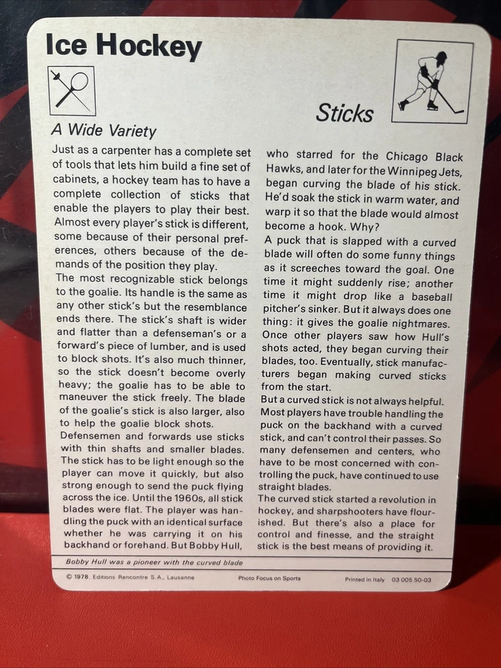 Sportscaster Ice Hockey (Sticks Bobby Hull Printed in Italy 03 005 50-03) - Image 2 of 2