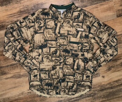 Columbia PHG Deer/Duck /Ram Forest Print Hunting Shirt -medium - Flannel Shirt