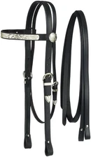 Draft Horse Black Leather Western Bridle with Silver Accents
