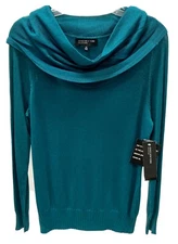 Jones New York Collection Women’s Aegean Blue Chelsea Roll Neck Top - Medium