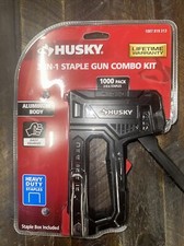 Nuevo kit combinado de pistola de grapas Husky 3 en 1 negra con paquete de 1000 grapas de 3/8"