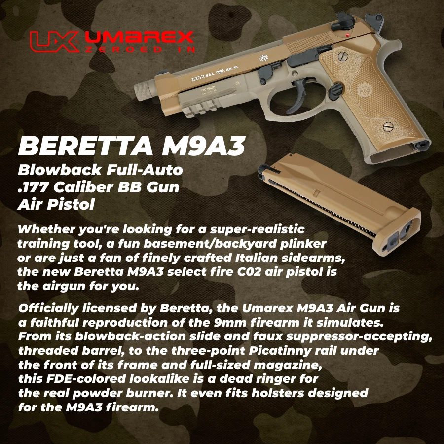 Umarex Beretta M9A3 CO2 .177 Cal Blowback Air Pistol w/ CO2 Tanks and BBs Bundle - Image 4 of 4