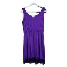 Joseph A Purple Fringe Hem Sleeveless Dress M Western Flapper Holiday Boho b