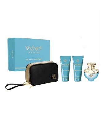 Versace Dylan Turquoise 4pc set 3.4ozEDT + 3.4oz Bath Gel + 3.4oz Body Gel + Bag