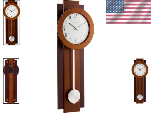 Elegant Two-Tone Wooden Wall Clock with Pendulum & Arabic Numerals - 23.5" - Picture 2 of 7