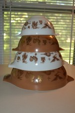 Vintage Pyrex American Eagle Rooster Nesting Bowls 444, 443, 442, 441 Set of 4
