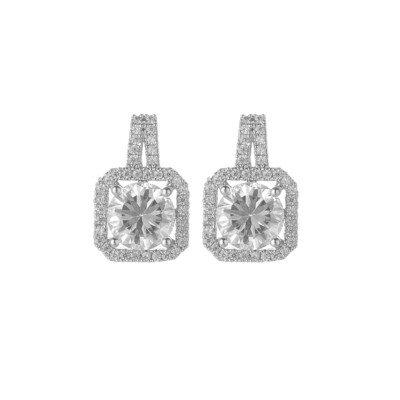 Sterling Silber Anstecknadel 6 mm CZ Quadrat Heiligenschein Ohrhänger Ohrstecker Schmuck