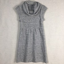 Dragonfly Cowl Sweater Dress Size L Large Marled Gray Knit Cap Sleeve Lambs Wool