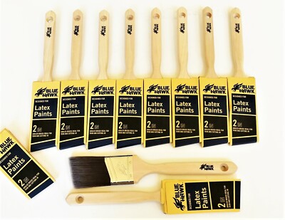 10 BLUE HAWK 2" ANGLED PAINT BRUSH BRUSHES LATEX TRIM CUTTING IN WOOD