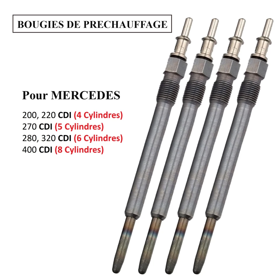 4x Bougie de préchauffage pour MERCEDES CLASSE C 200 C200 C220 220 270 C270 CDI - Photo 2/4
