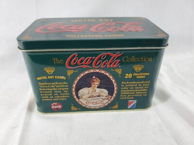 1994 Coca-Cola Tin 20 METAL ART COLLECTOR-A-CARDS Women Green Excellent -FR SHIP